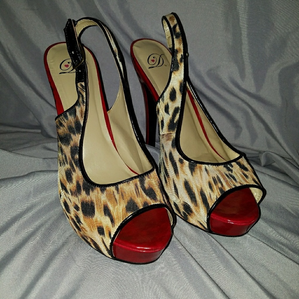 Animal print/red heel strappy heels